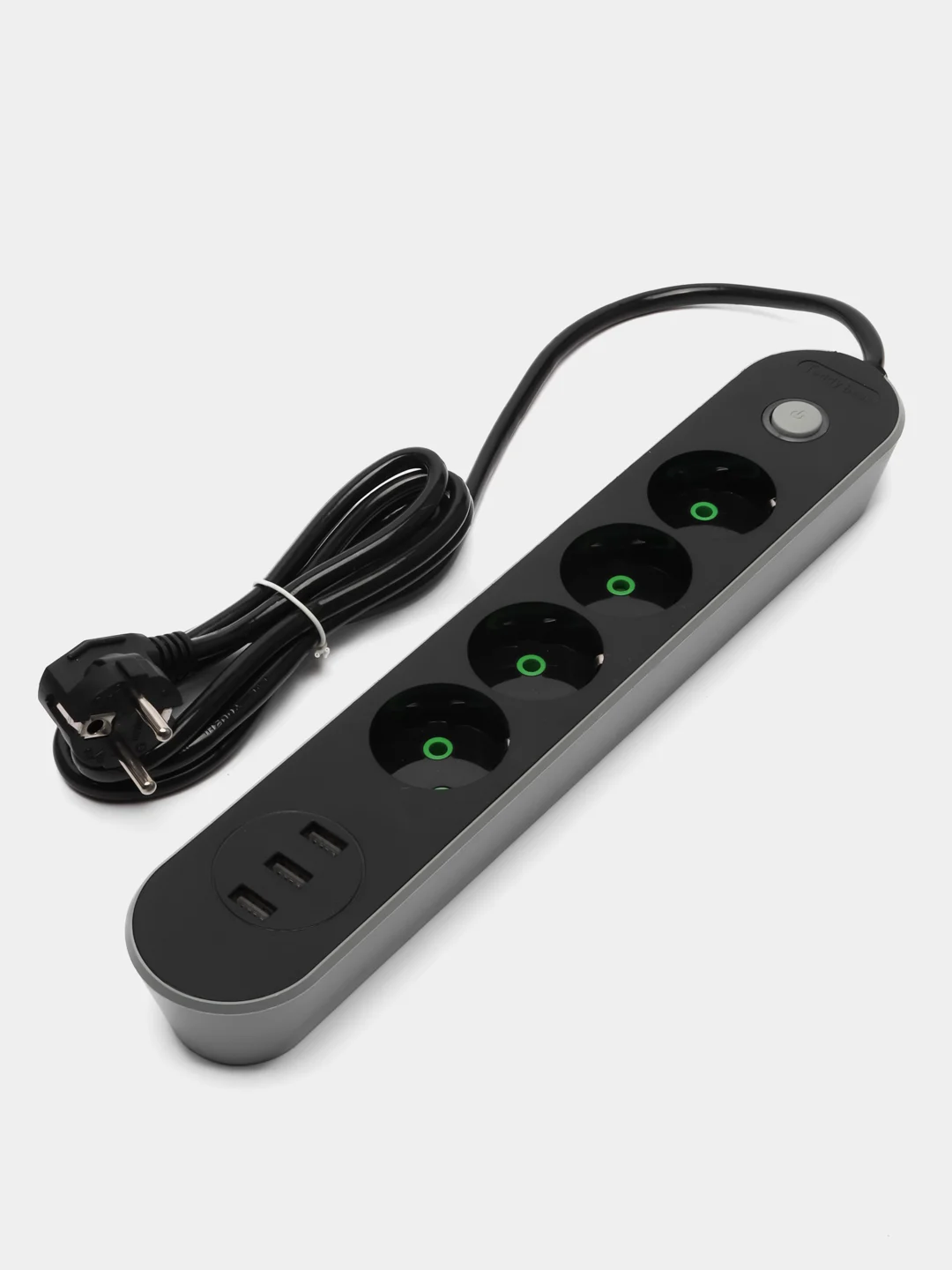 Черный удлинитель, 2 м, 2,7 м, сетевой фильтр, с 3-мя USB портами, 4 евро-розетки
