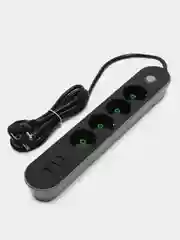 Черный удлинитель, 2 м, 2,7 м, сетевой фильтр, с 3-мя USB портами, 4 евро-розетки