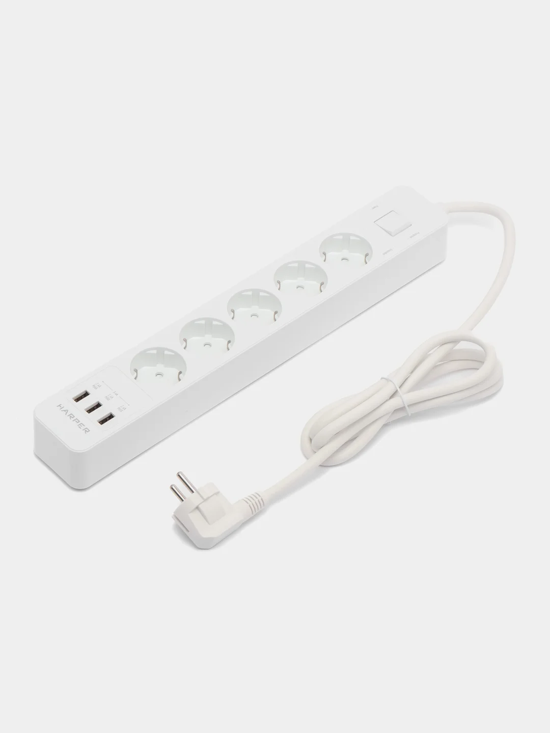 Белый сетевой фильтр Harper UCH-530, 1.5 метра, 5 розеток, 3 USB, 4000 Вт