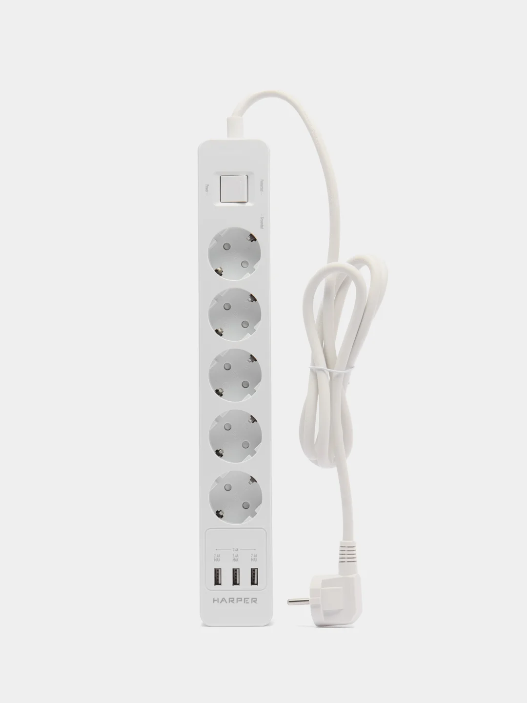 Белый сетевой фильтр Harper UCH-530, 1.5 метра, 5 розеток, 3 USB, 4000 Вт