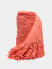 Коралловый вязаный плед, покрывало, накидка на диван, кресло, кровать, шерстяной, теплый, одеяло