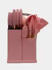 Розовый набор кухонных ножей и принадлежностей, 19 шт, половники, лопатки, шумовки, венчики