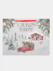 Красный новогодний подарочный крафт пакет для упаковки новогоднего подарка