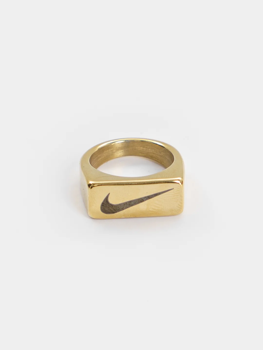 Золотой кольцо-печатка с логотипом Nike, Найк, 2 размера