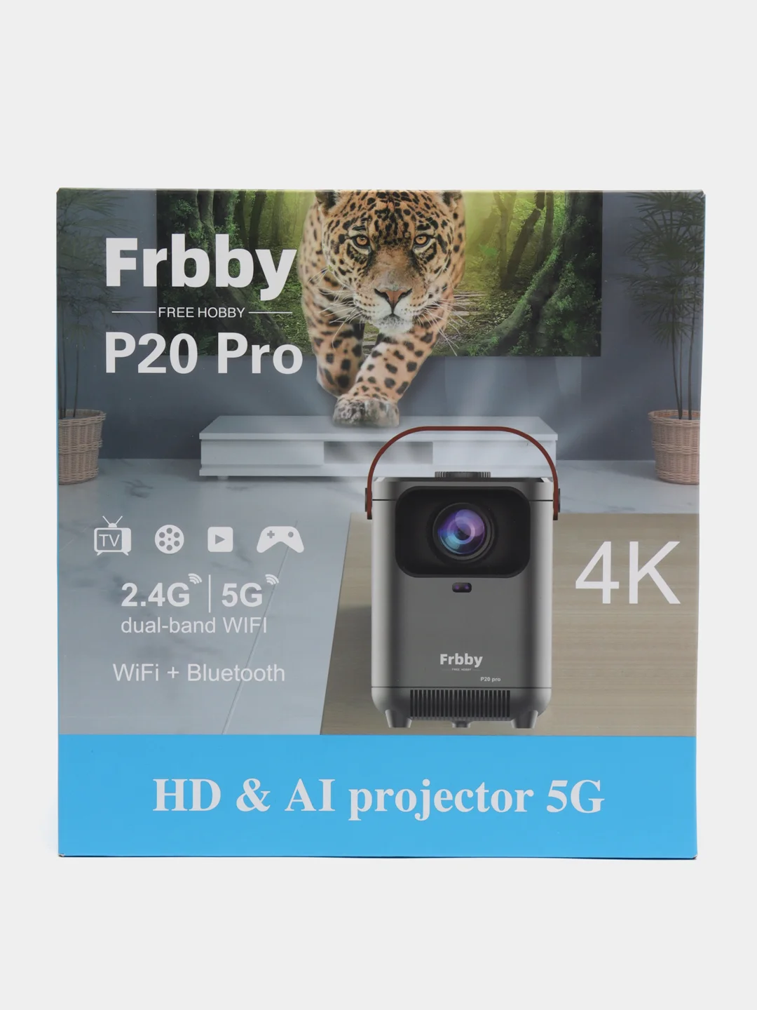 Белый проектор Frbby P20 Ppro портативный с Wi Fi, Bluetooth, 1920 х 1080, 4K HD, Android TV