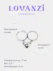 Серебряный парные кольца на магните "Сердце"