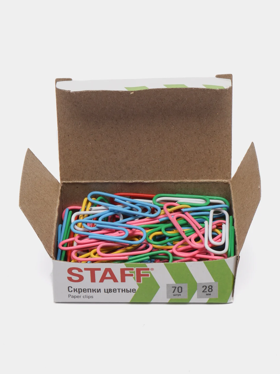 Скрепки STAFF, 28 мм, цветные, 70 штук