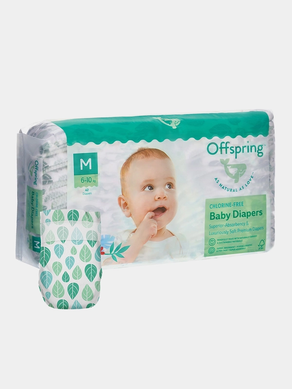 Подгузники Offspring, расцветка "Листочки", M, 6-10 кг, 42 штуки