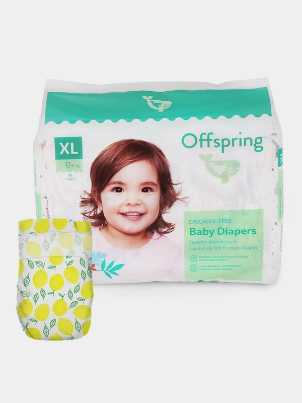 Подгузники Offspring, расцветка "Лимоны", XL, 12+ кг, 30 штук
