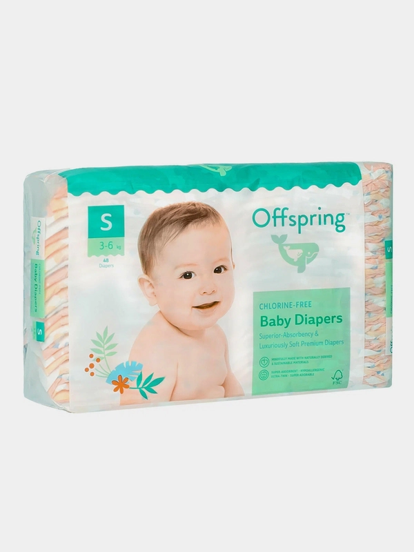 Подгузники Offspring, расцветка "Единороги", S, 3-6 кг, 48 штук
