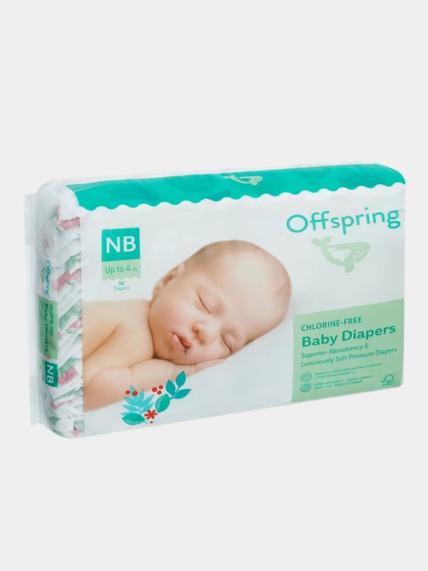 Подгузники Offspring, расцветка "Арбузы", NB, 2-4 кг, 56 штук