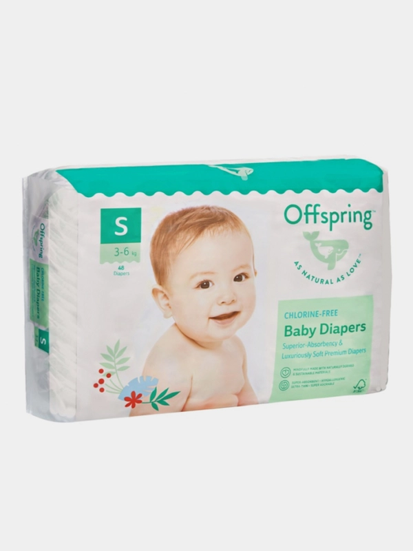 Подгузники Offspring, расцветка "Киви", S, 3-6 кг, 48 штук