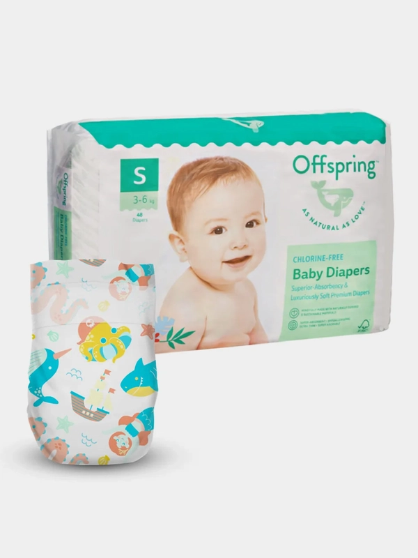 Подгузники Offspring, расцветка "Карибы", S, 3-6 кг, 48 штук