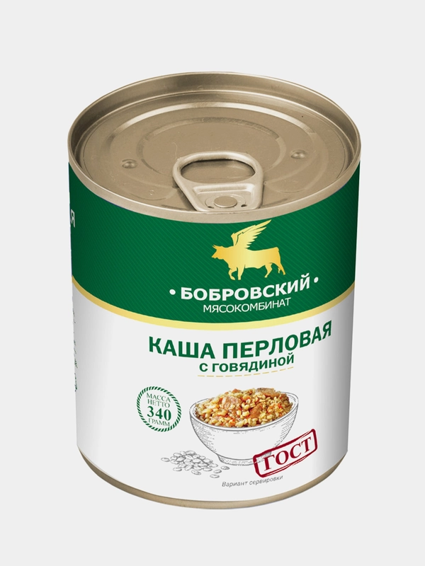 Каша перловая с говядиной Бобровский, 340 грамм