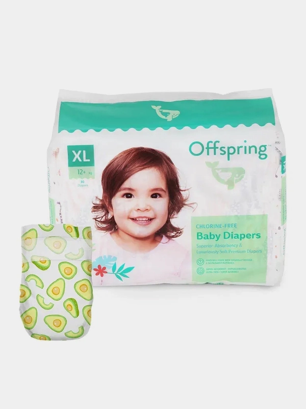 Подгузники Offspring, расцветка "Авокадо", XL, 12+ кг, 30 штук