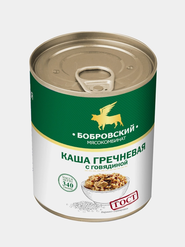 Каша гречневая с говядиной Бобровский, 340 грамм