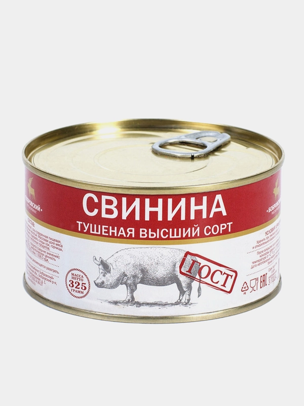 Свинина тушеная высший сорт Бобровский, 325 грамм