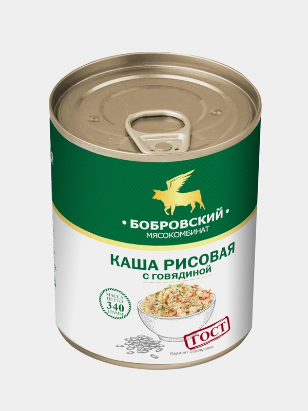 Каша рисовая с говядиной Бобровский, 340 грамм
