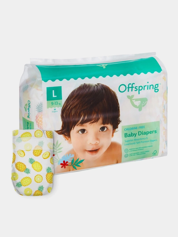 Подгузники Offspring, расцветка "Ананасы", L, 9-13 кг, 36 штук