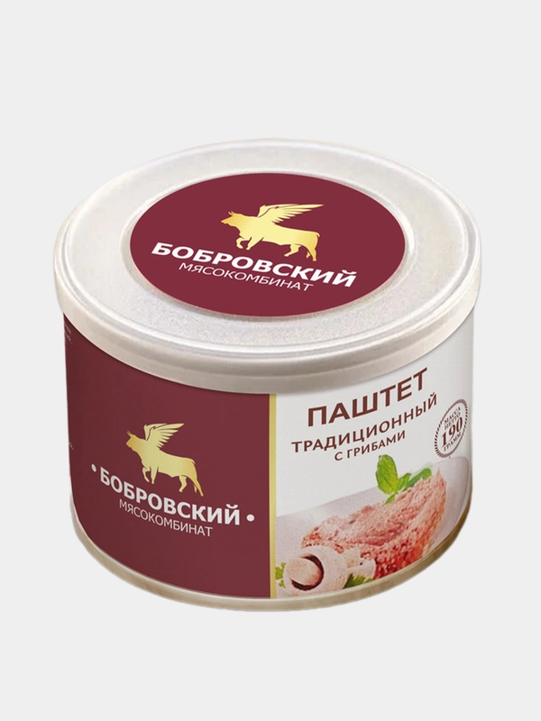 Паштет традиционный с грибами Бобровский, 190 грамм
