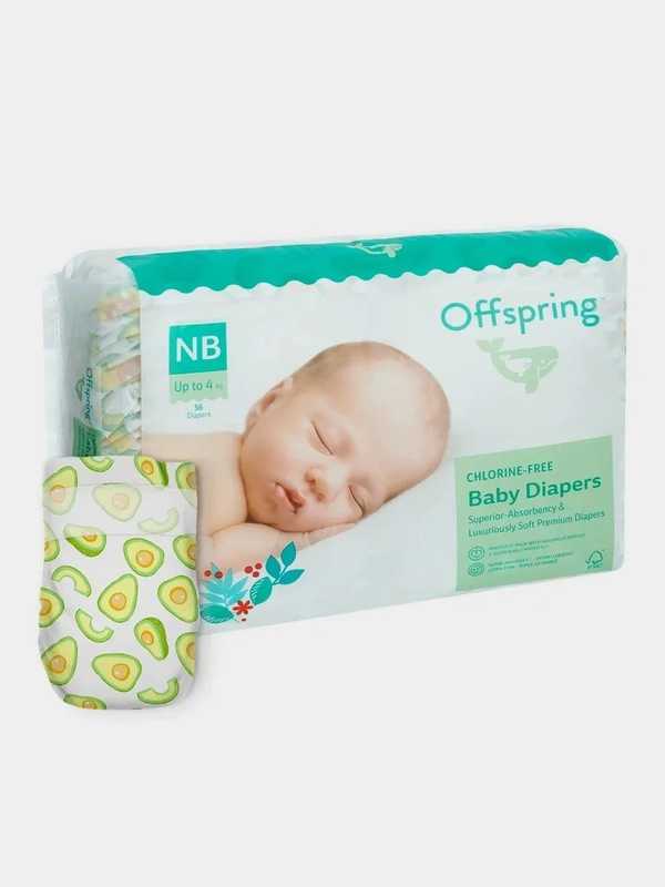 Подгузники Offspring, расцветка "Авокадо", NB, 2-4 кг, 56 штук