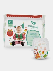 Трусики-подгузники Offspring, расцветка "Новый год", XL, 12-20 кг, 30 штук