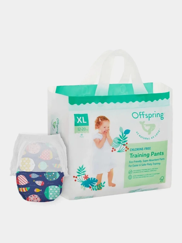 Трусики-подгузники Offspring, расцветка "Рыбки", XL, 12-20 кг, 30 штук