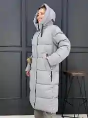 Серый меланж пуховик зимний, длинный
