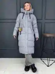 Серый меланж пуховик зимний, длинный