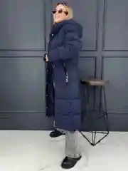 Индиго пуховик зимний, длинный