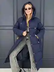 Индиго пуховик зимний, длинный