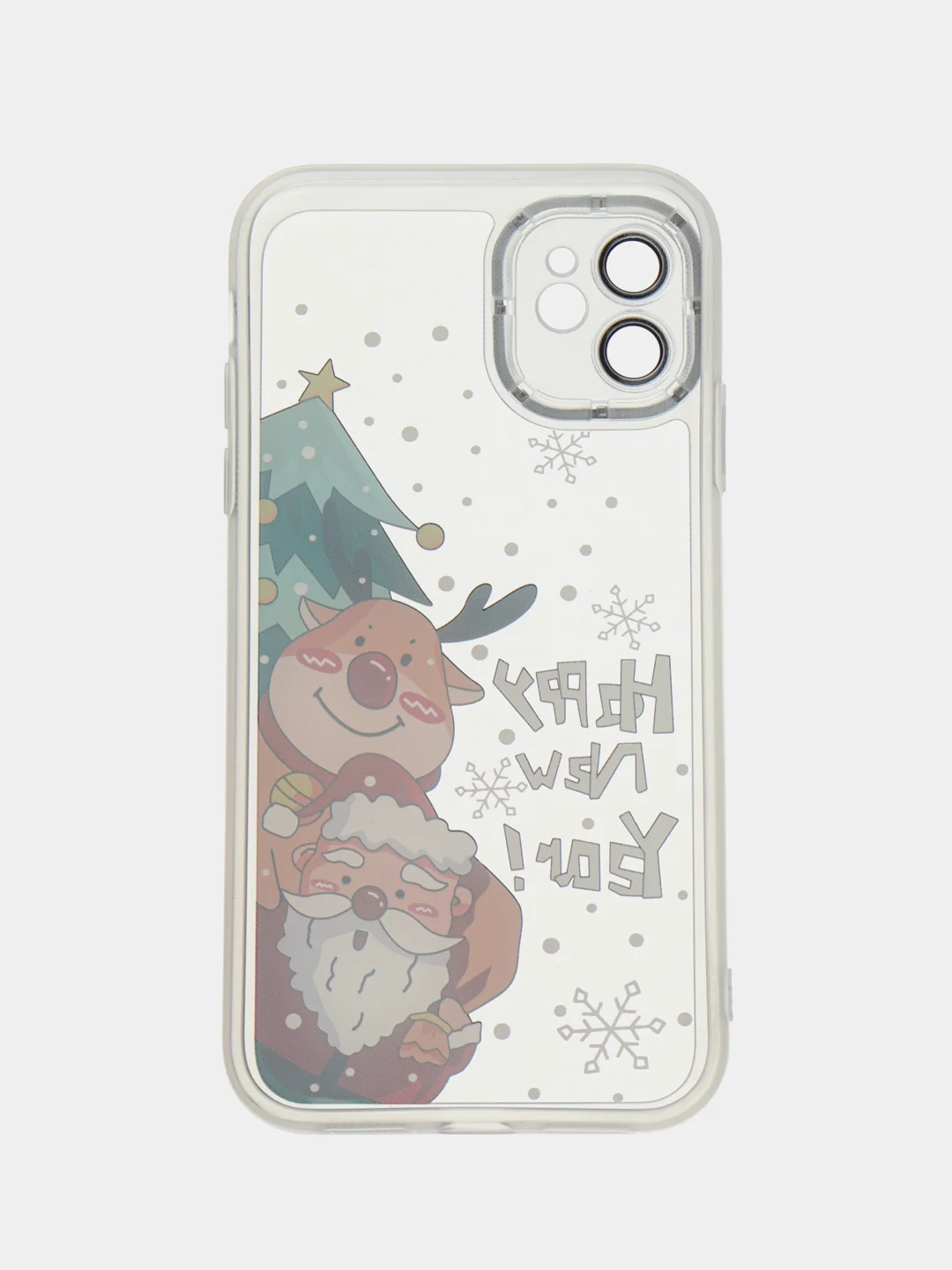 Белый чехол для iPhone 11, 12, 13, 14, 15, Pro Max, Plus, с новогодним принтом, прозрачный