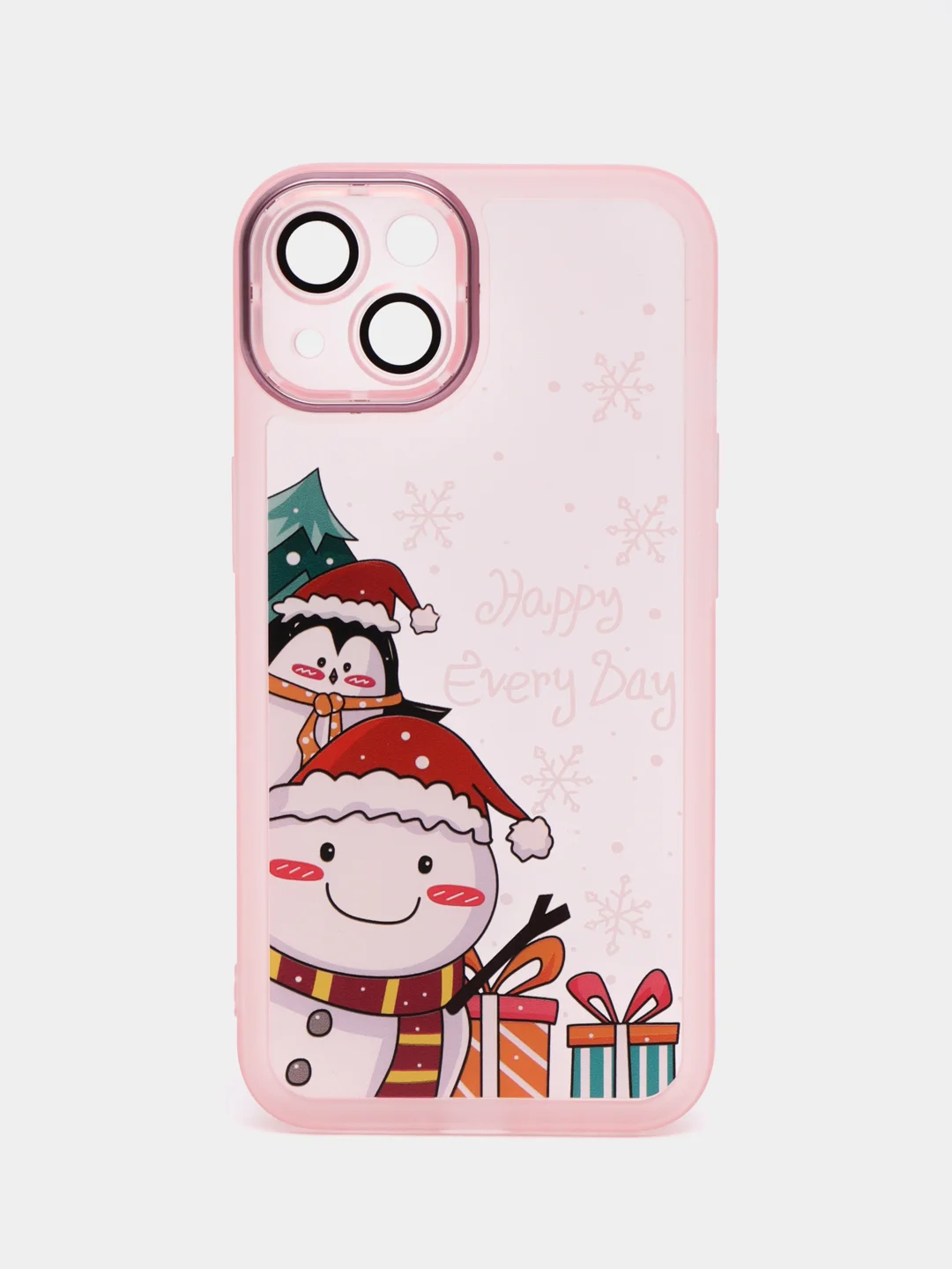 Розовый чехол для iPhone 11, 12, 13, 14, 15, Pro Max, Plus, с новогодним принтом, прозрачный