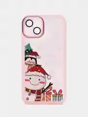 Розовый чехол для iPhone 11, 12, 13, 14, 15, Pro Max, Plus, с новогодним принтом, прозрачный