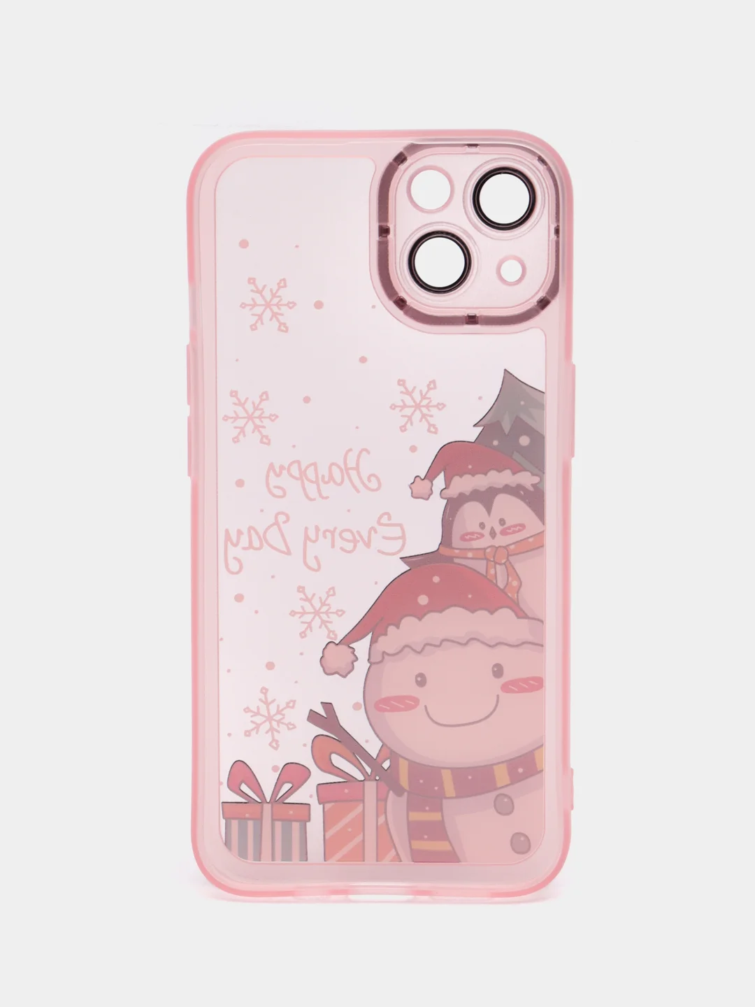 Розовый чехол для iPhone 11, 12, 13, 14, 15, Pro Max, Plus, с новогодним принтом, прозрачный