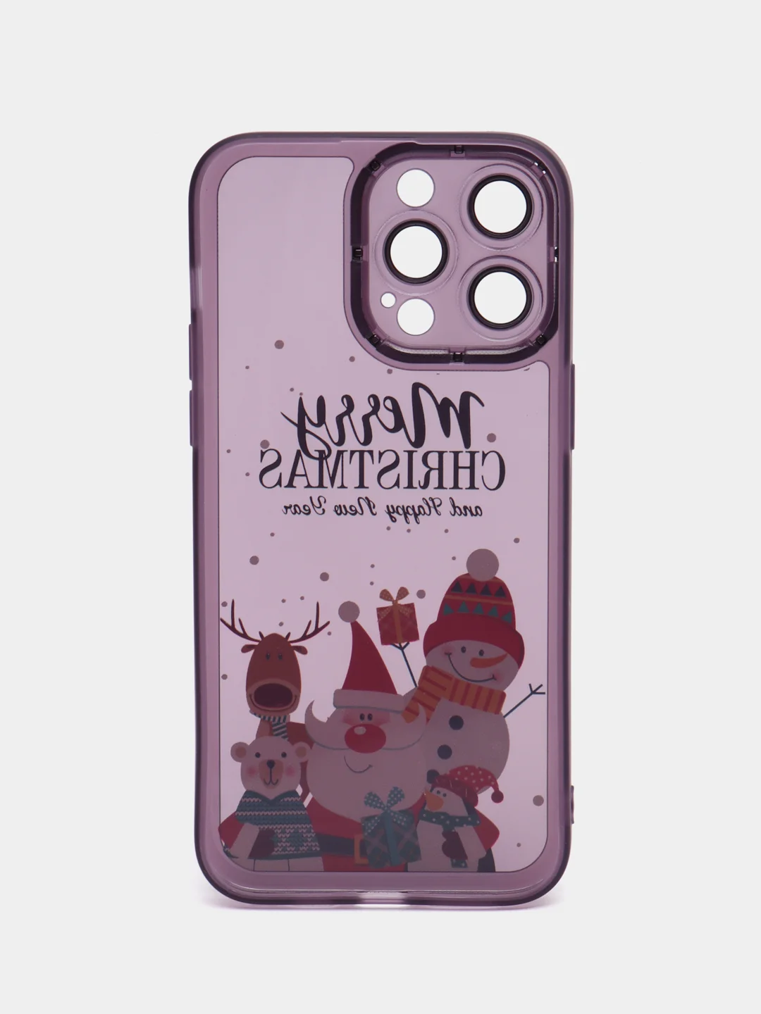 Фиолетовый чехол для iPhone 11, 12, 13, 14, 15, Pro Max, Plus, с новогодним принтом, прозрачный
