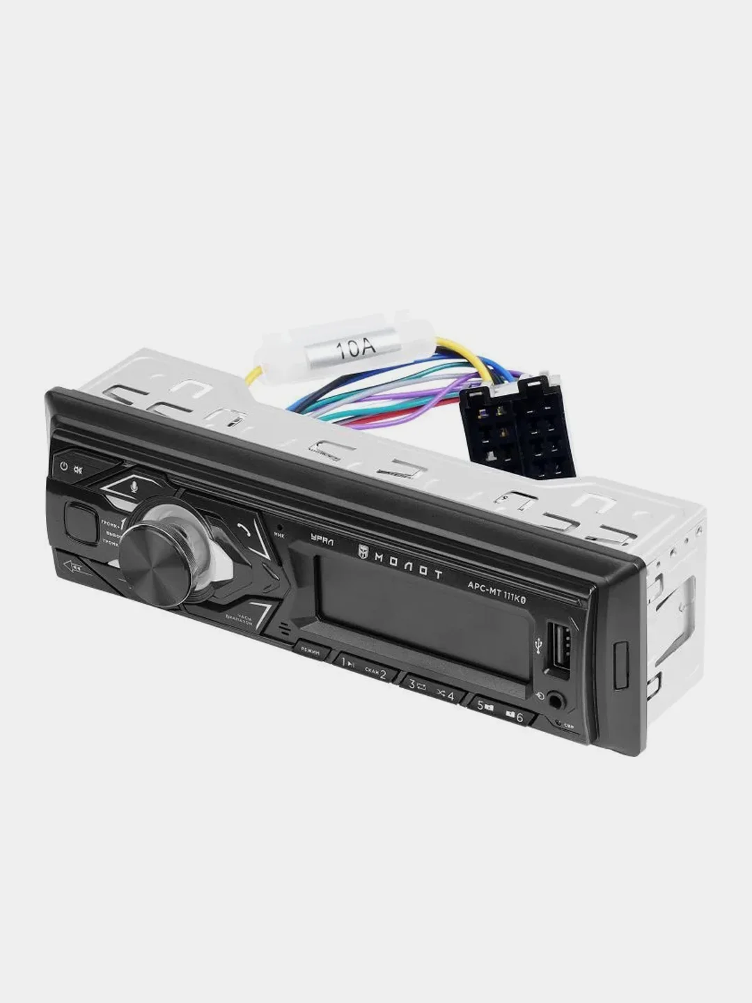 Красный автомагнитола УРАЛ MOLOT ARC-MT 111, 1 DIN, Bluetooth, RCA, AUX, USB