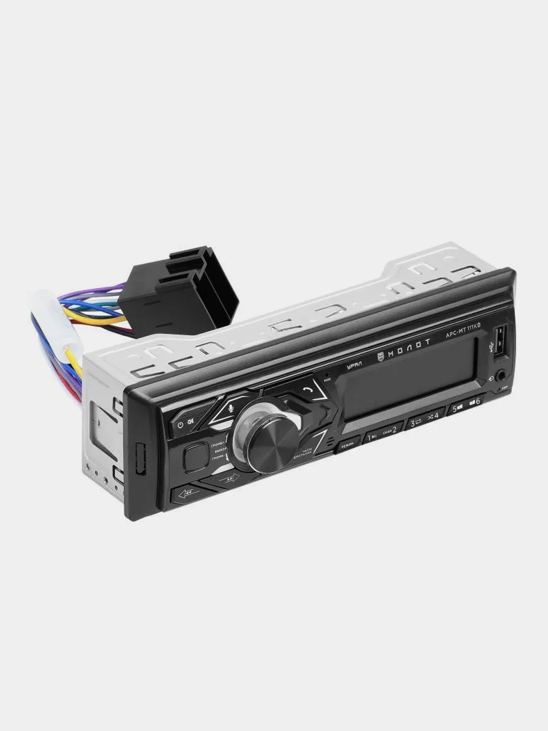 Красный автомагнитола УРАЛ MOLOT ARC-MT 111, 1 DIN, Bluetooth, RCA, AUX, USB