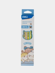 Карандаши чернографитные Deli MiYou EU52600, 2B, с ластиком, 12 штук