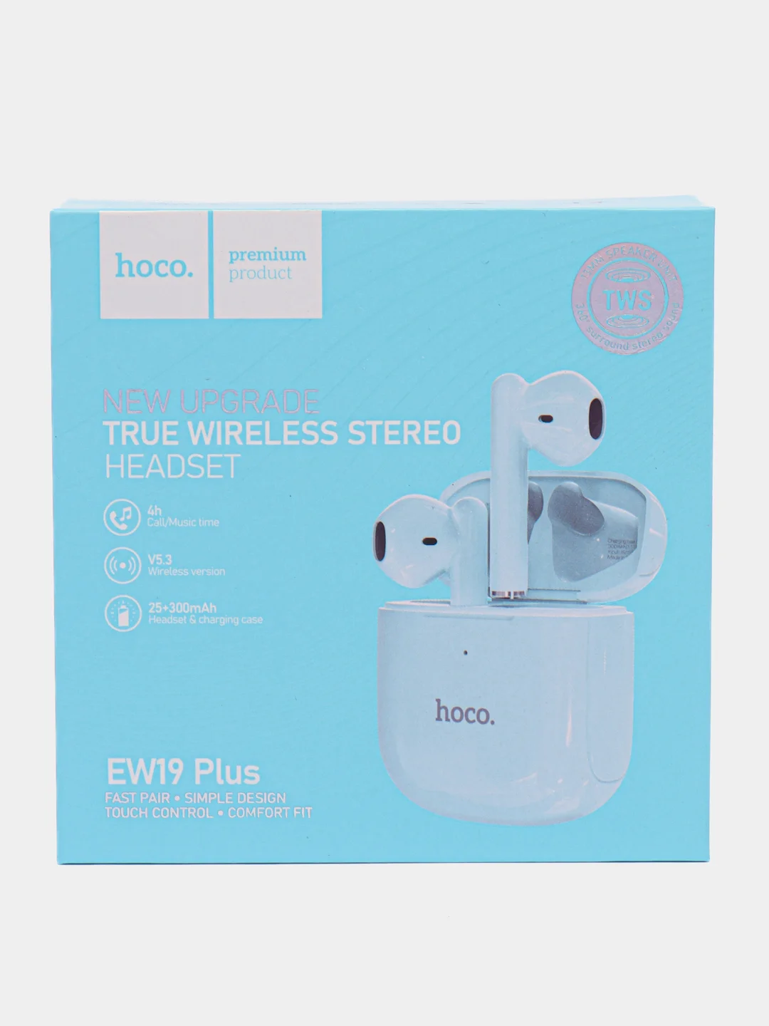 Небесно-голубой беспроводные Bluetooth стереонаушники Hoco EW19, с микрофоном