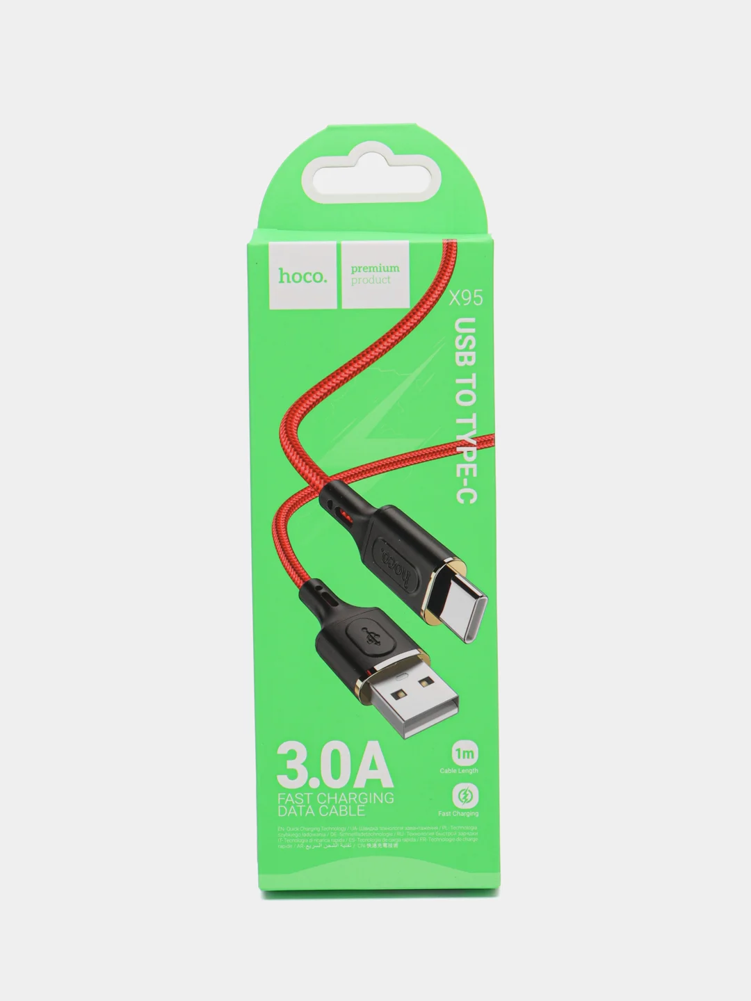 Красный зарядный кабель hoco X95, USB - Type-C, БЫСТРАЯ ЗАРЯДКА 3.0A, 1 м