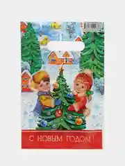 Зеленый пакет подарочный новогодний, маленький для подарка на новый год 2025, 20 х 30 см