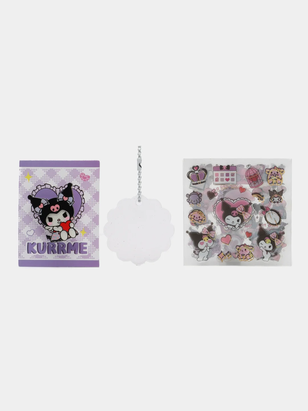 Черный подарочный набор "Kuromi and Melody" бокс, самонаборный брелок + значок