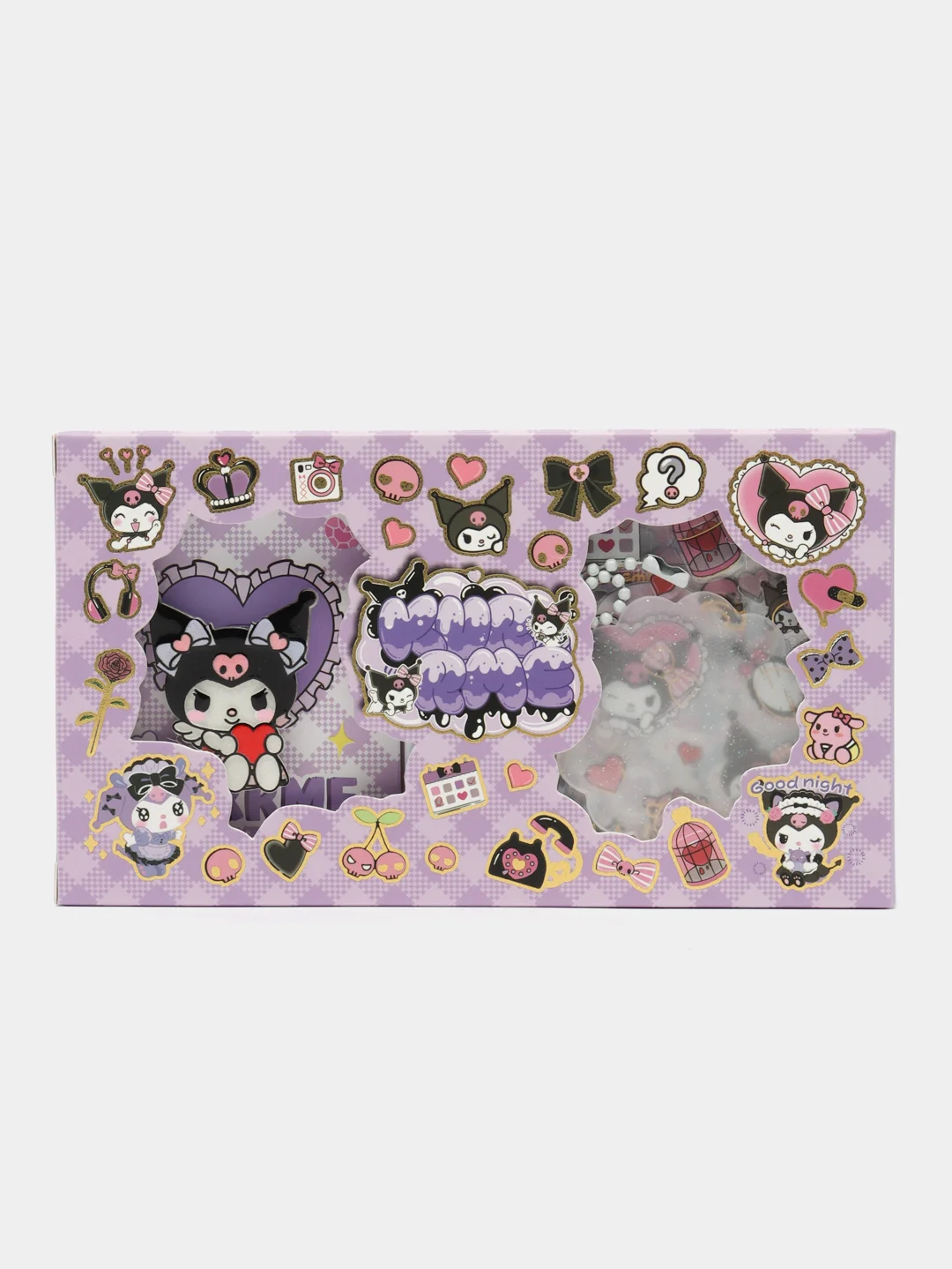 Черный подарочный набор "Kuromi and Melody" бокс, самонаборный брелок + значок