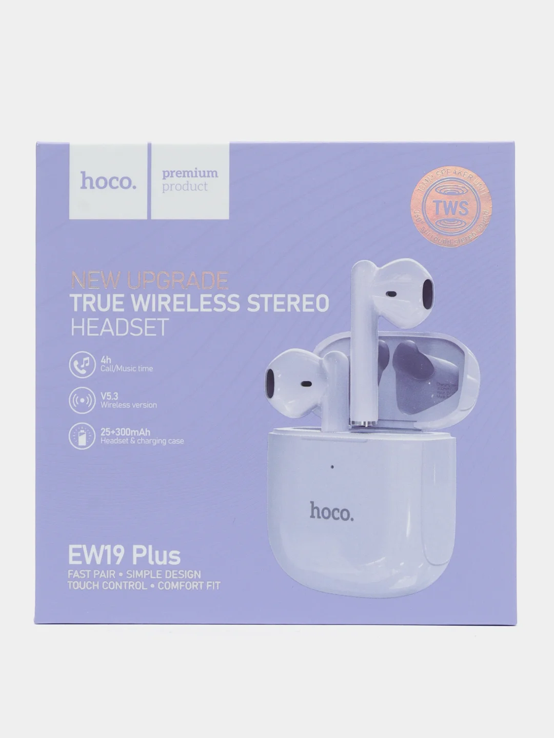 Фиолетовый беспроводные Bluetooth стереонаушники Hoco EW19, с микрофоном