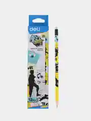 Карандаш чернографитный Deli Arti Graff, 2B, шестигранный, с ластиком, 12 штук