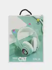 Зеленый наушники беспроводные с ушками CAT светящиеся, детские, подарок для девочки