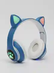 Синий наушники беспроводные с ушками CAT светящиеся, детские, подарок для девочки