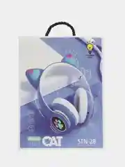 Синий наушники беспроводные с ушками CAT светящиеся, детские, подарок для девочки