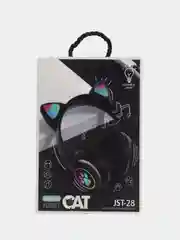 Черный наушники беспроводные с ушками CAT светящиеся, детские, подарок для девочки